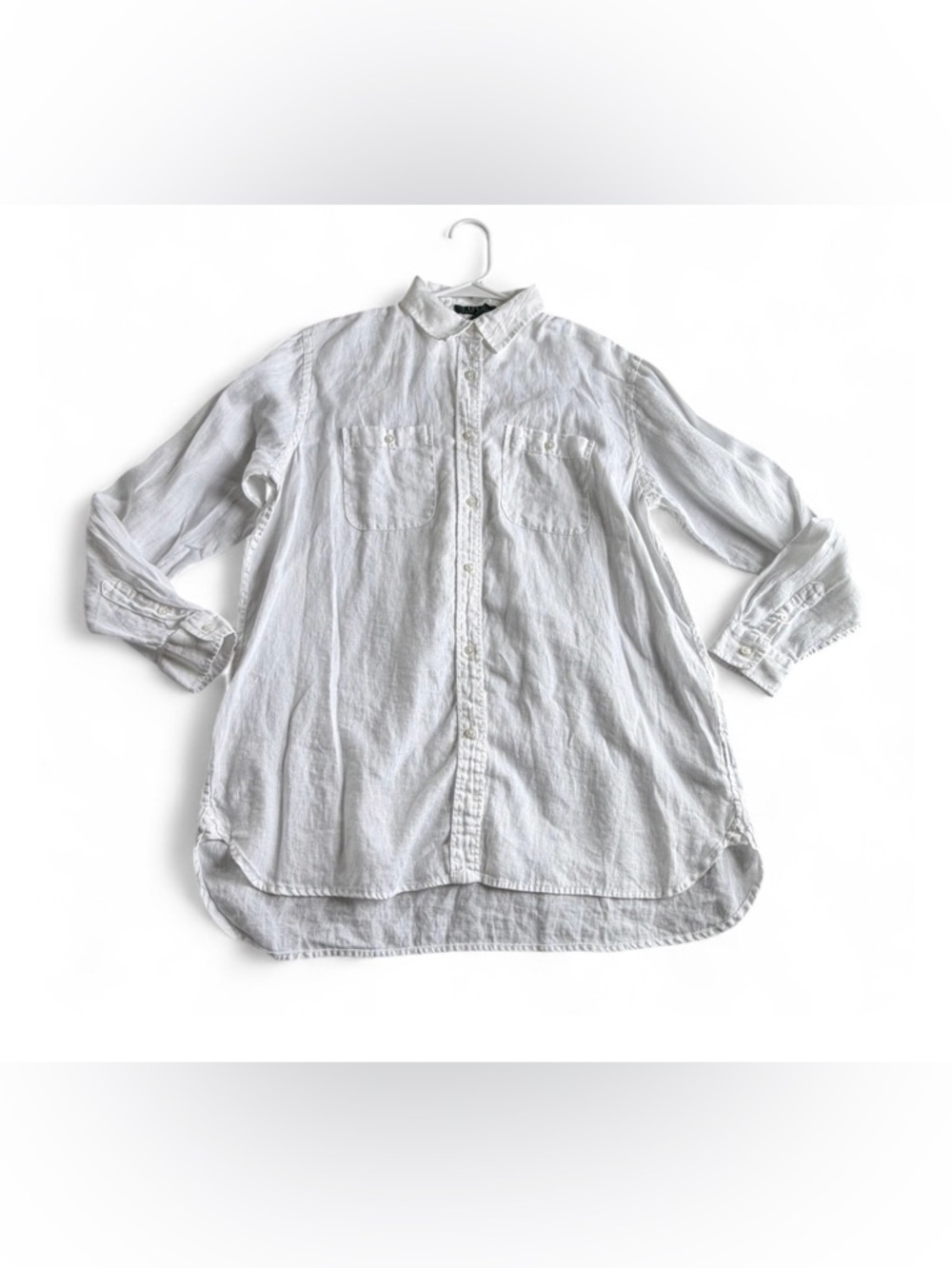 Lauren Ralph Lauren Women's 100% Linen Long Sleeve Button Up Shirt Top L Beach